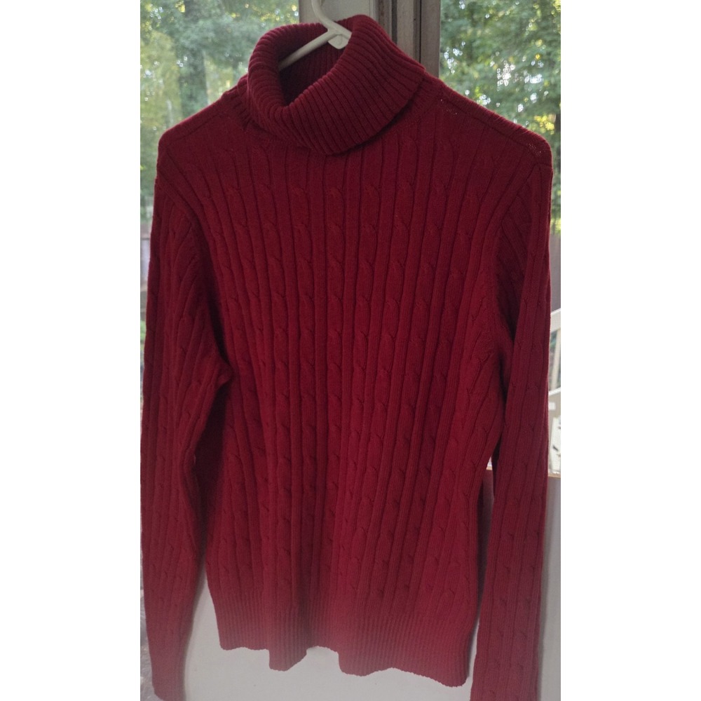 Women's Turtleneck Sweater SZ Lg Red Cable Knit St. John's Bay Classic EUC